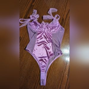 Lavender bodysuit with tulle ribbon. Rapunzel Inspired